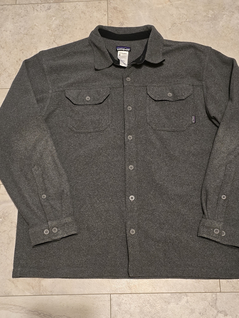 Patagonia Men’s Piqué Fleece Shirt Jacket Button Up Shacket Gray Large